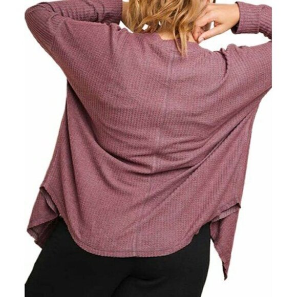 Umgee Womens Sz 1XL Fleece Waffle Knit Button Front Cardigan Sweater Berry Pink - Picture 6 of 8